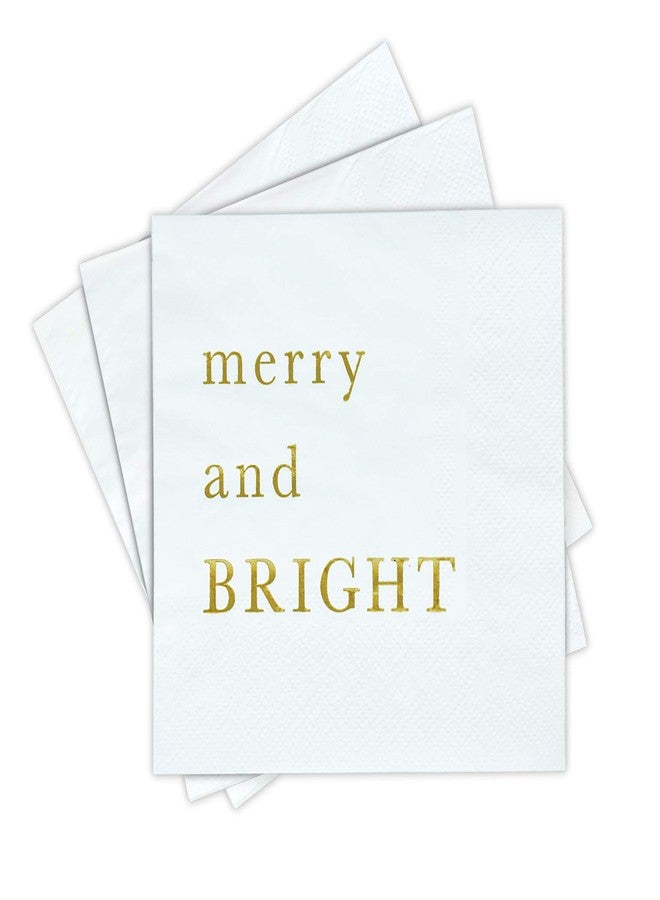 Sunshine Supply Merry Bright Christmas Cocktail Napkins - Gold Foil 3-Ply Disposable Holiday Napkins for Christmas Parties, Holiday Hosting and Festive Cocktail Bars - Image 1